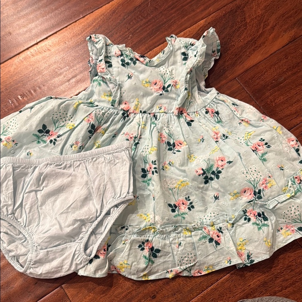Janie and Jack Floral Dress - Light Blue and Pink
